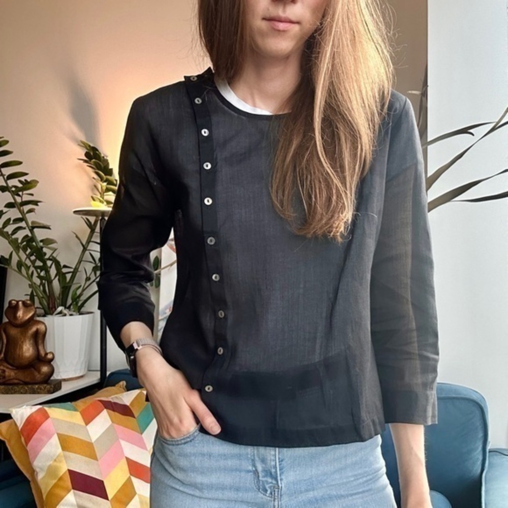 💥SALE💥 Nygards Anna Ramie Cotton Black Sheer 3/4 Sleeve Blouse XS